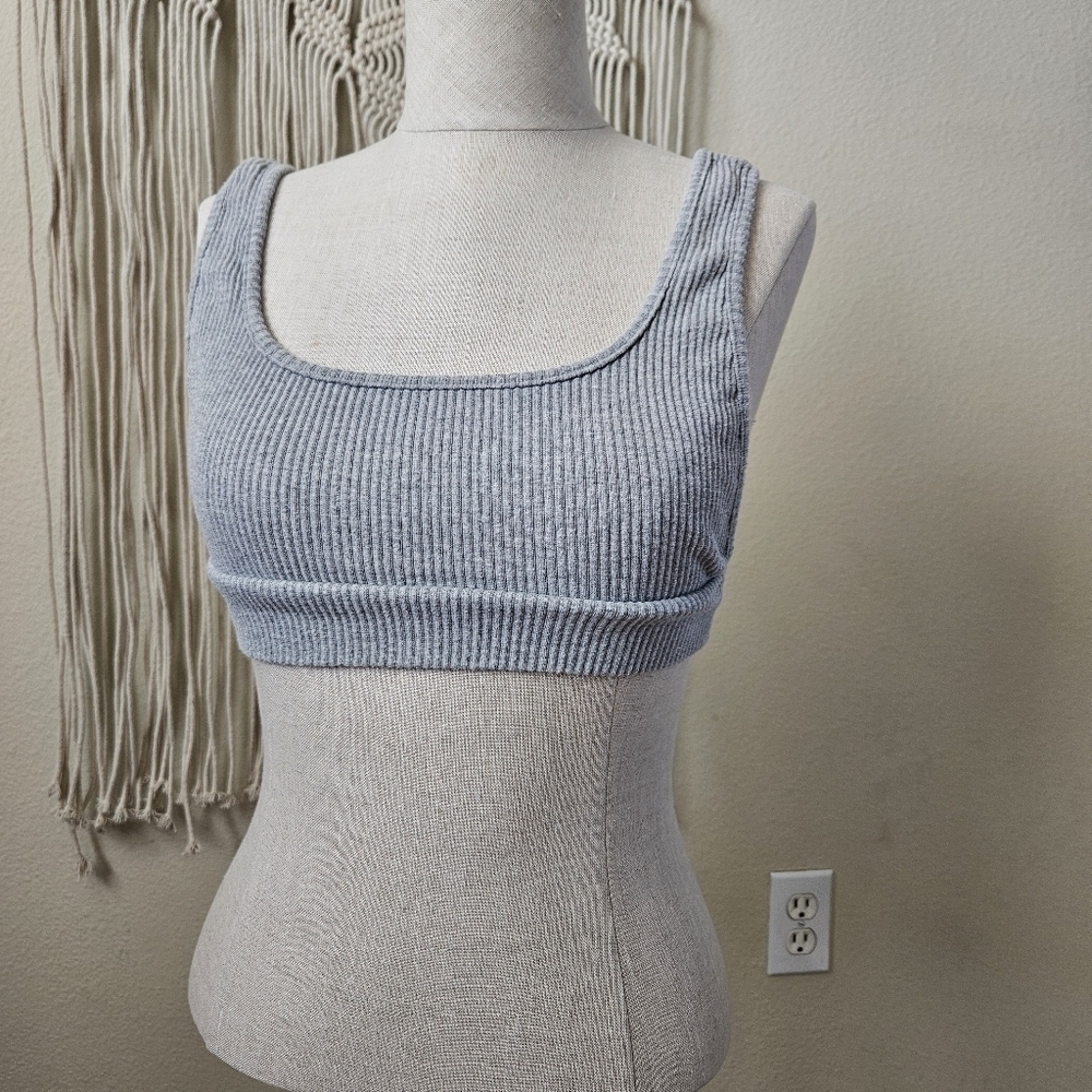 Hey Babe Gray Ribbed Knit Crop Top M